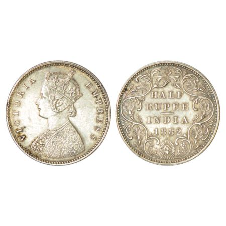 Victoria Empress, silver ½ rupee, 1882, Bombay mint, A/II/dot, PR 291. Edge little knock o