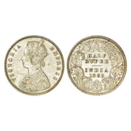 Victoria Empress, silver ½ rupee, 1883, Calcutta mint, A/I/C incused, PR 267. About uncirc