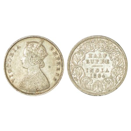 Victoria Empress, silver ½ rupee, 1884, Calcutta mint, A/I/C incused, PR 268. About extrem