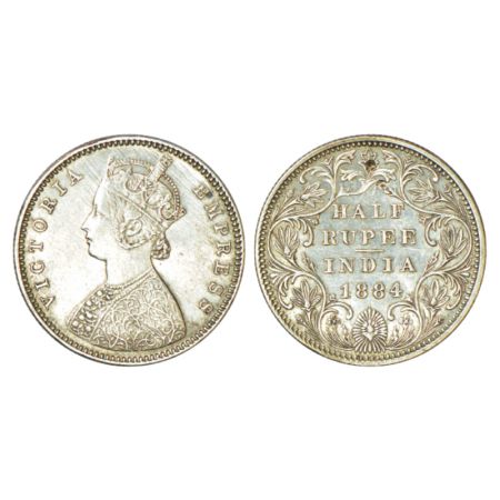 Victoria Empress, silver ½ rupee, 1884, Bombay mint, A/II/dot, PR 292. Dent on reverse oth