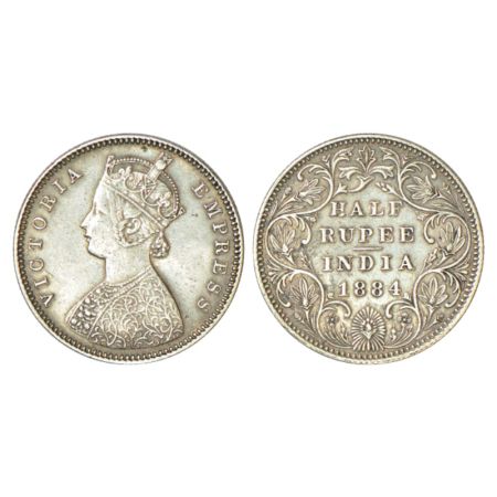 Victoria Empress, silver ½ rupee, 1884, Bombay mint, A/II/dot, PR 292. Good very fine, Rar