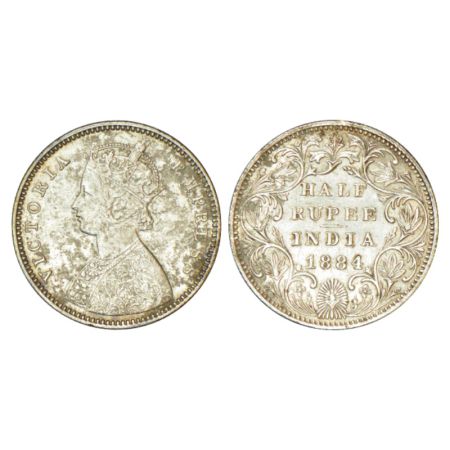 Victoria Empress, silver ½ rupee, 1884, Bombay mint, A/II/no dot, PR 293. Surface marks on