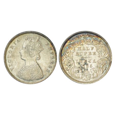 Victoria Empress, silver ½ rupee, 1885, Calcutta mint, A/I/C incused, PR 269. Uncirculated