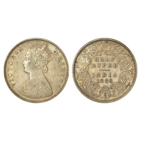 Victoria Empress, silver ½ rupee, 1886, Calcutta mint, A/I/C incused, PR 270. Uncirculated