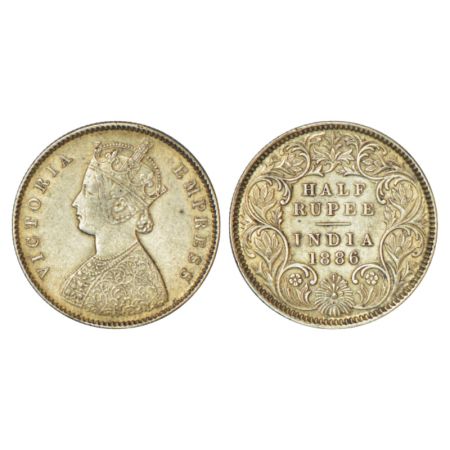 Victoria Empress, silver ½ rupee, 1886, Calcutta mint, A/I/C incused, PR 270. About uncirc