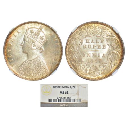 Victoria Empress, silver ½ rupee, 1887, Calcutta mint, A/I/'C' incused, PR 271; GK 637. NG
