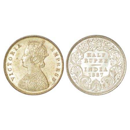 Victoria Empress, silver ½ rupee, 1887, Calcutta mint, A/I/C incused, PR 271; GK 637. Bril