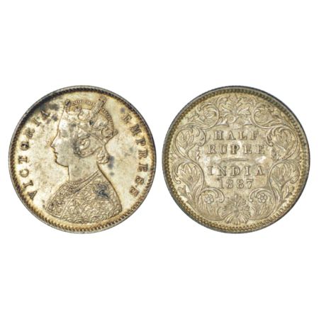 Victoria Empress, silver ½ rupee, 1887, Calcutta mint, A/I/C incused, PR 271; GK 637. Stai