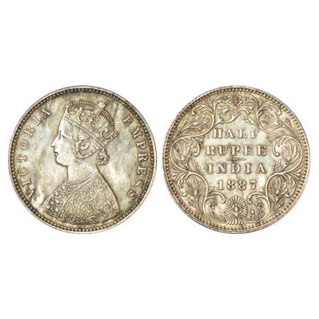 Victoria Empress, silver ½ rupee, 1887, Bombay mint, A/II/B raised, PR 296. Die crack, Ext