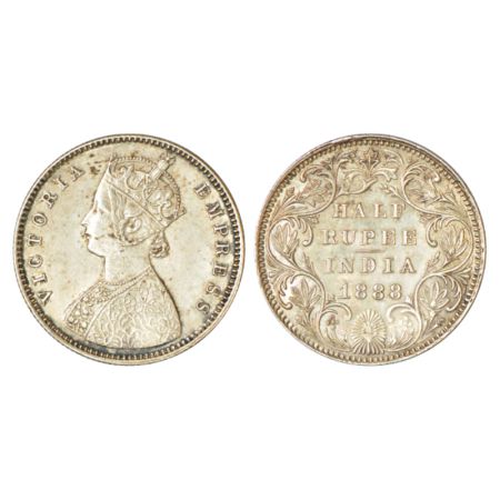 Victoria Empress, silver ½ rupee, 1888, Bombay mint, A/II/no mm, PR 297. About uncirculate