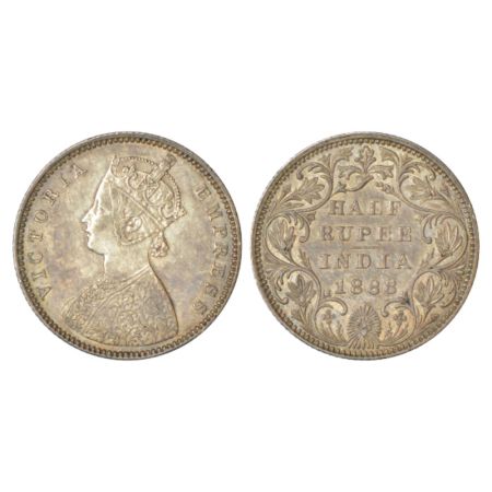 Victoria Empress, silver ½ rupee, 1888, Bombay mint, A/II/B raised, PR 298. Extremely fine