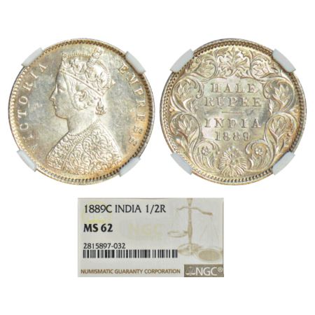 Victoria Empress, silver ½ rupee, 1889, Calcutta mint, A/I/'C' incused, PR 273; GK 645. NG