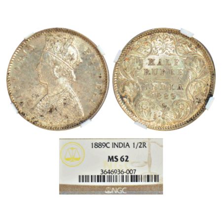 Victoria Empress, silver ½ rupee, 1889, Calcutta mint, A/I/'C' incused, PR 273; GK 645. NG