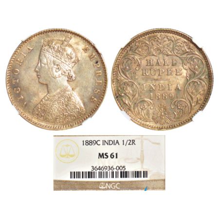 Victoria Empress, silver ½ rupee, 1889, Calcutta mint, A/I/'C' incused, PR 273; GK 645. NG