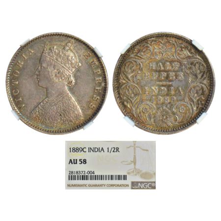 Victoria Empress, silver ½ rupee, 1889, Calcutta mint, A/I/'C' incused, PR 273; GK 645. NG