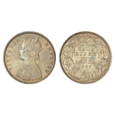 Victoria Empress, silver ½ rupee, 1889, Calcutta mint, A/I/C incused, PR 273; GK 645. Unci