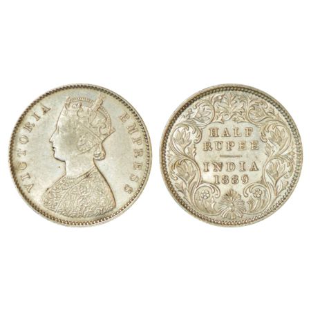 Victoria Empress, silver ½ rupee, 1889, Calcutta mint, A/I/C incused, PR 273; GK 645. Extr