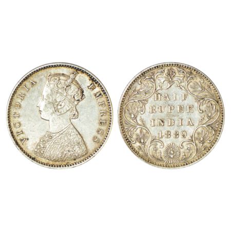 Victoria Empress, silver ½ rupee, 1889, Bombay mint, A/II/B raised, PR 299. About extremel