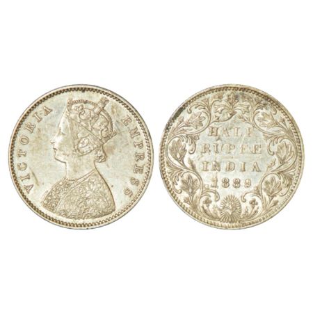 Victoria Empress, silver ½ rupee, 1889, Bombay mint, A/II/B raised, PR 299. Die crack, Abo