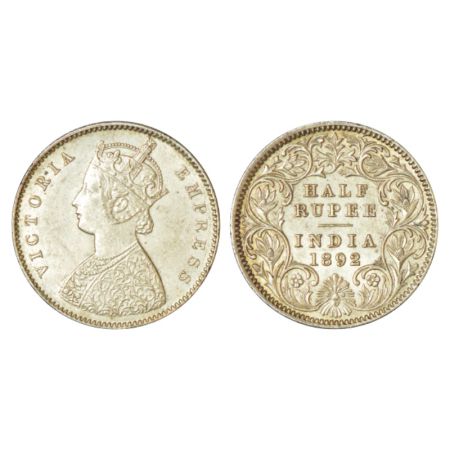 Victoria Empress, silver ½ rupee, 1892, Calcutta mint, A/I/C incused, PR 276. About uncirc