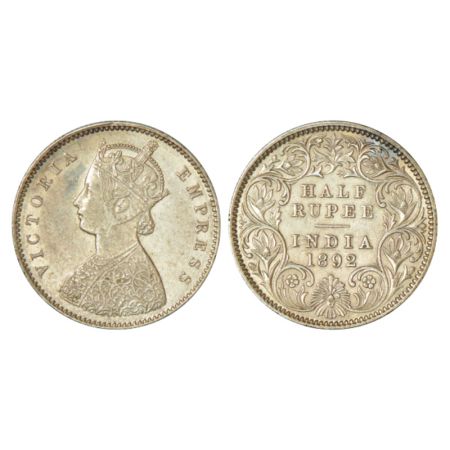 Victoria Empress, silver ½ rupee, 1892, Calcutta mint, A/I/C incused, PR 276. Extremely fi
