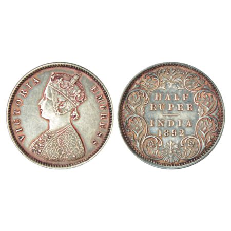Victoria Empress, silver ½ rupee, 1892, Bombay mint, A/I/B incused, PR 302. About uncircul