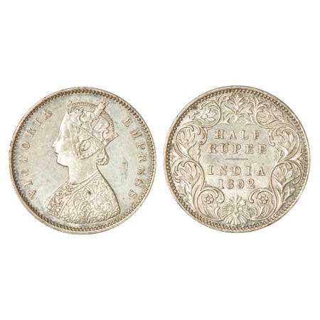 Victoria Empress, silver ½ rupee, 1892, Bombay mint, A/I/B incused, PR 302. Extremely fine