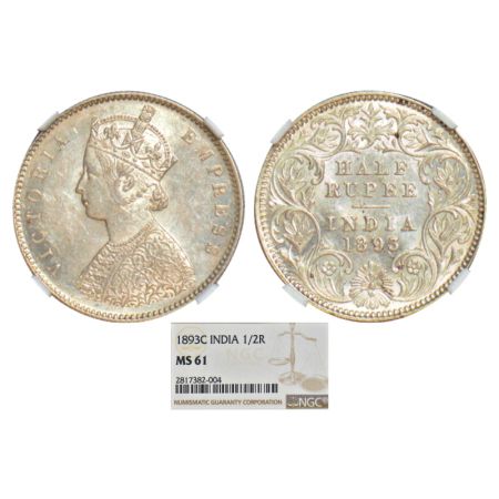 Victoria Empress, silver ½ rupee, 1893, Calcutta mint, A/I/'C' incused, PR 277; GK 649. NG