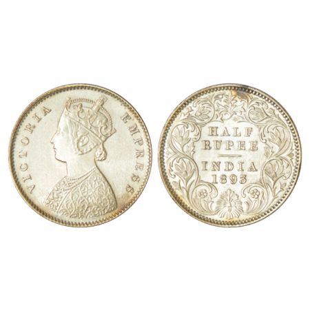 Victoria Empress, silver ½ rupee, 1893, Calcutta mint, A/I/C incused, PR 277; GK 649. Clea