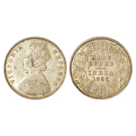 Victoria Empress, silver ½ rupee, 1896, Calcutta mint, A/I/C incused, PR 279. About uncirc