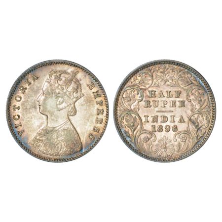 Victoria Empress, silver ½ rupee, 1896, Calcutta mint, A/I/C incused, PR 279. Good very fi