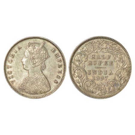 Victoria Empress, silver ½ rupee, 1897, Calcutta mint, A/I/C incused, PR 280. About extrem