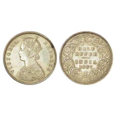 Victoria Empress, silver ½ rupee, 1897, Bombay mint, A/I/B incused, PR 305. About uncircul
