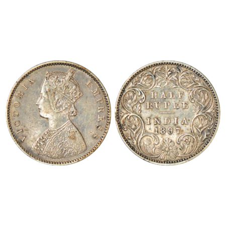Victoria Empress, silver ½ rupee, 1897, Bombay mint, A/I/B incused, PR 305. About extremel