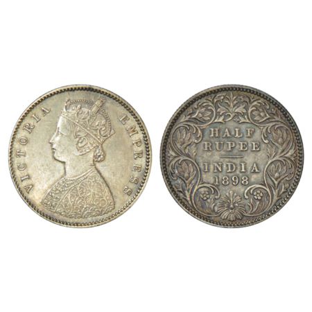 Victoria Empress, silver ½ rupee, 1898, Calcutta mint, A/I/C incused, PR 280. About extrem