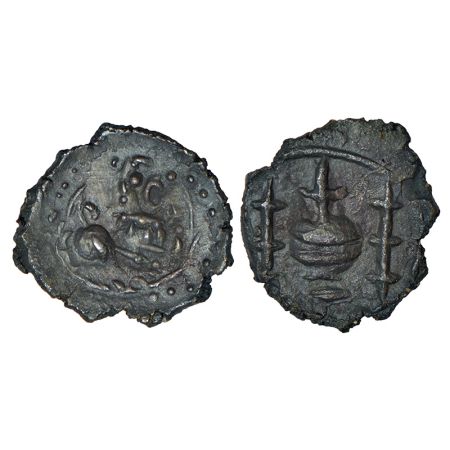 Eastern Chalukyas - uninscribed fractional coin in alloyed copper of 'Vishnukundin' fabric
