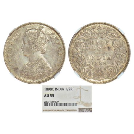 Victoria Empress, silver ½ rupee, 1898, Calcutta mint, A/I/'C' incused, PR 281; GK 661. NG