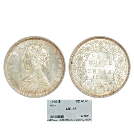 Victoria Empress, silver ½ rupee, 1899, Bombay mint, A/I/'B' incused (inverted), PR 307; G