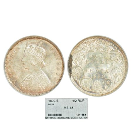 Victoria Empress, silver ½ rupee, 1899, Bombay mint, A/I/'B' incused (inverted), PR 307; G