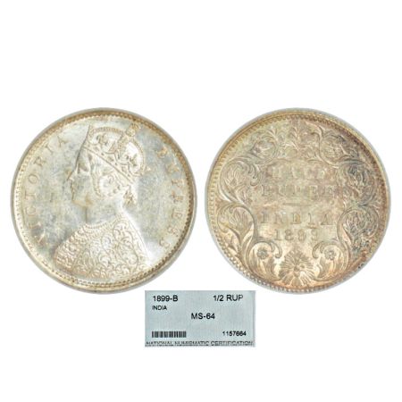 Victoria Empress, silver ½ rupee, 1899, Bombay mint, A/I/'B' incused (inverted), PR 307; G
