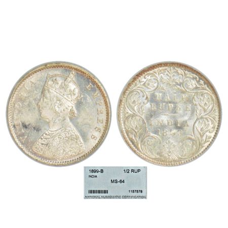 Victoria Empress, silver ½ rupee, 1899, Bombay mint, A/I/'B' incused (inverted), PR 307; G