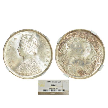 Victoria Empress, silver ½ rupee, 1899, Bombay mint, A/I/'B' incused (inverted), PR 307; G