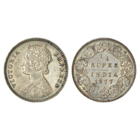 Victoria Empress, silver ¼ rupee, 1877, Calcutta mint, B/I/no mm, PR 382. Extremely fine, 