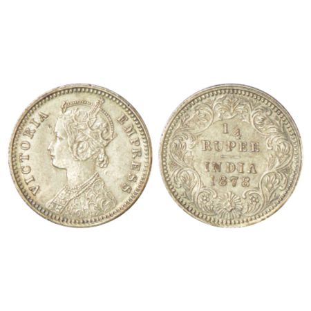 Victoria Empress, silver ¼ rupee, 1878, Calcutta mint, C/II/no mm, PR 383; GK 673. Minor d