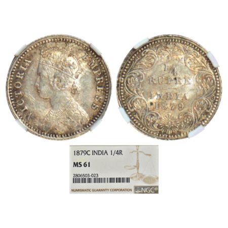 Victoria Empress, silver ¼ rupee, 1879, Calcutta mint, C/II/'C' incused, PR 384; GK 674. N