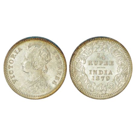 Victoria Empress, silver ¼ rupee, 1879, Calcutta mint, C/II/C incused, PR 384; GK 674. Unc