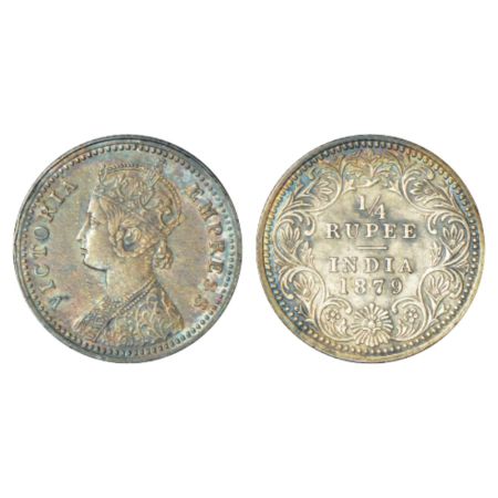 Victoria Empress, silver ¼ rupee, 1879, Calcutta mint, C/II/C incused, PR 384; GK 674. Abo