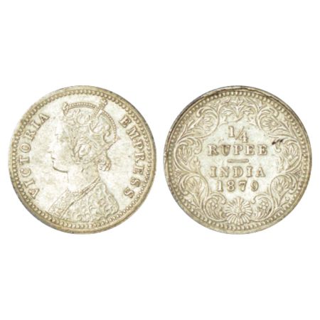 Victoria Empress, silver ¼ rupee, 1879, Calcutta mint, C/II/C incused, PR 384; GK 674. Abo