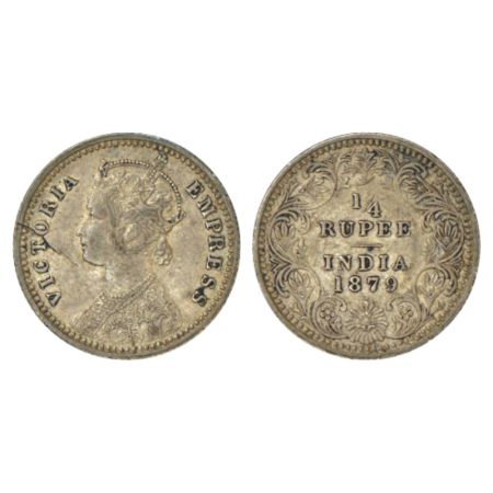 Victoria Empress, silver ¼ rupee, 1879, Calcutta mint, C/II/C incused, PR 384; GK 674. Die