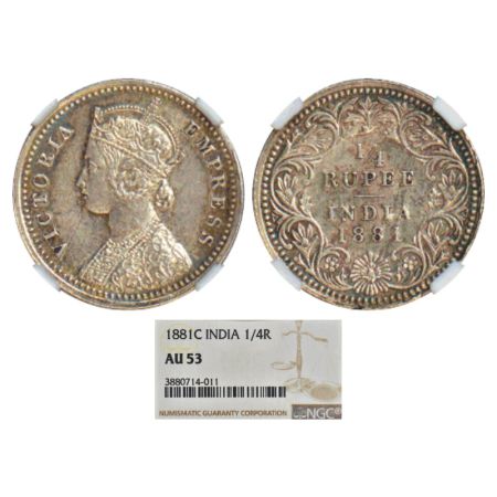 Victoria Empress, silver ¼ rupee, 1881, Calcutta mint, C/II/'C' incused, PR 386; GK 680. N